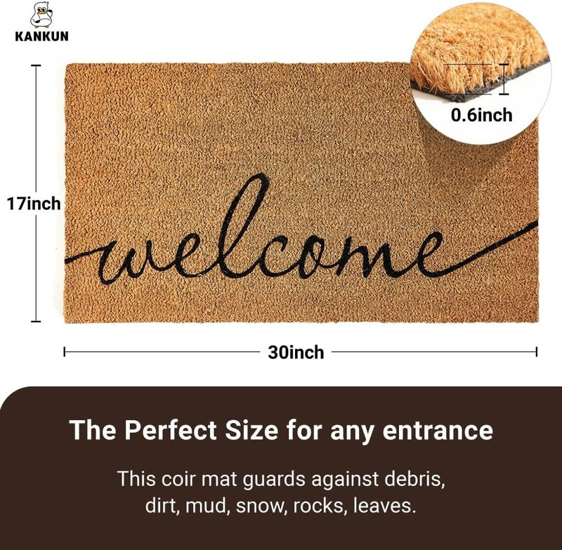 Kankun Coco Coir Door Mat with Heavy Duty Backing, Welcome Doormat (17" x 30"), Doormat Entrance (Welcome1-2Pack) - Image 3